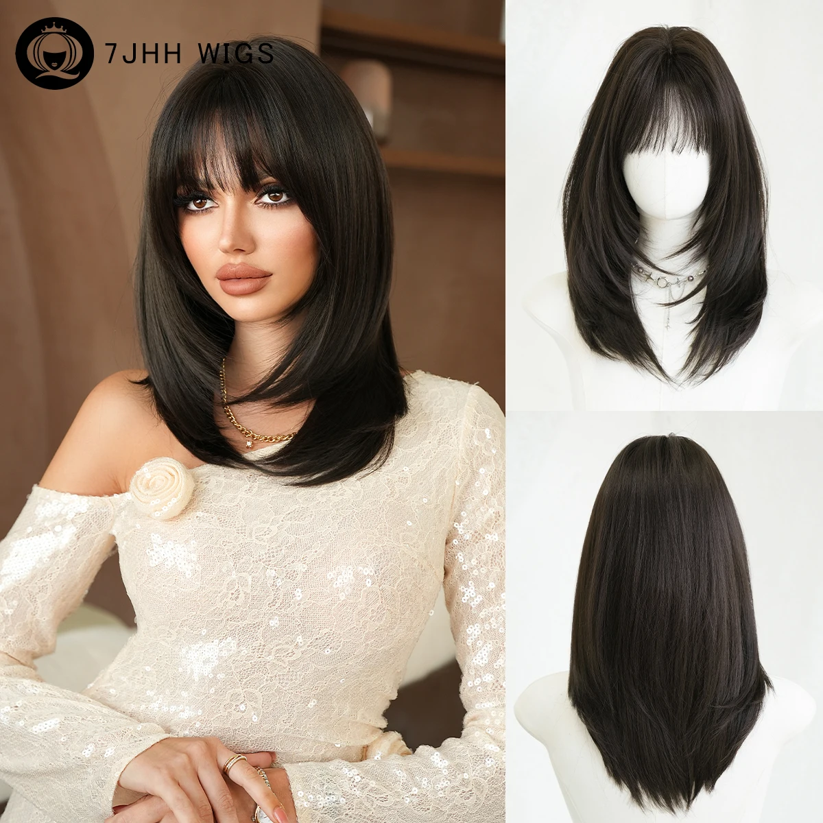 7JHH WIGS Shoulder Length Straight Dark Brown Wig for Women Synthetic Layered Modest Fashion Wear and Go Wigs with Neat Bangs
7JHH WIGS Shoulder Length Straight Dark Brown Wig for Women Synthetic Layered Modest Fashion Wear and Go Wigs with Neat Bangs