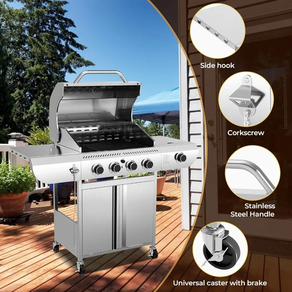 4-Burner Gas Grill with Side Burner, Stainless Steel Propane Grill 42000BTU, Customized
4-Burner Gas Grill with Side Burner, Stainless Steel Propane Grill 42000BTU, Customized