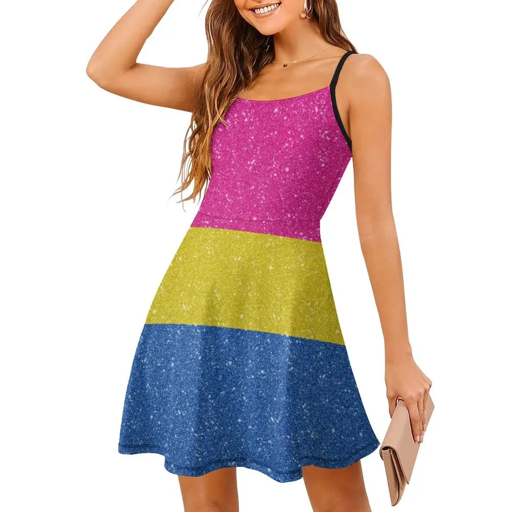 Faux Glitter Pansexual Pride Flag Classic Sexy Woman's Clothing Women's Sling Dress Humor Graphic Vacations Strappy Dress
Faux Glitter Pansexual Pride Flag Classic Sexy Woman's Clothing Women's Sling Dress Humor Graphic Vacations Strappy Dress