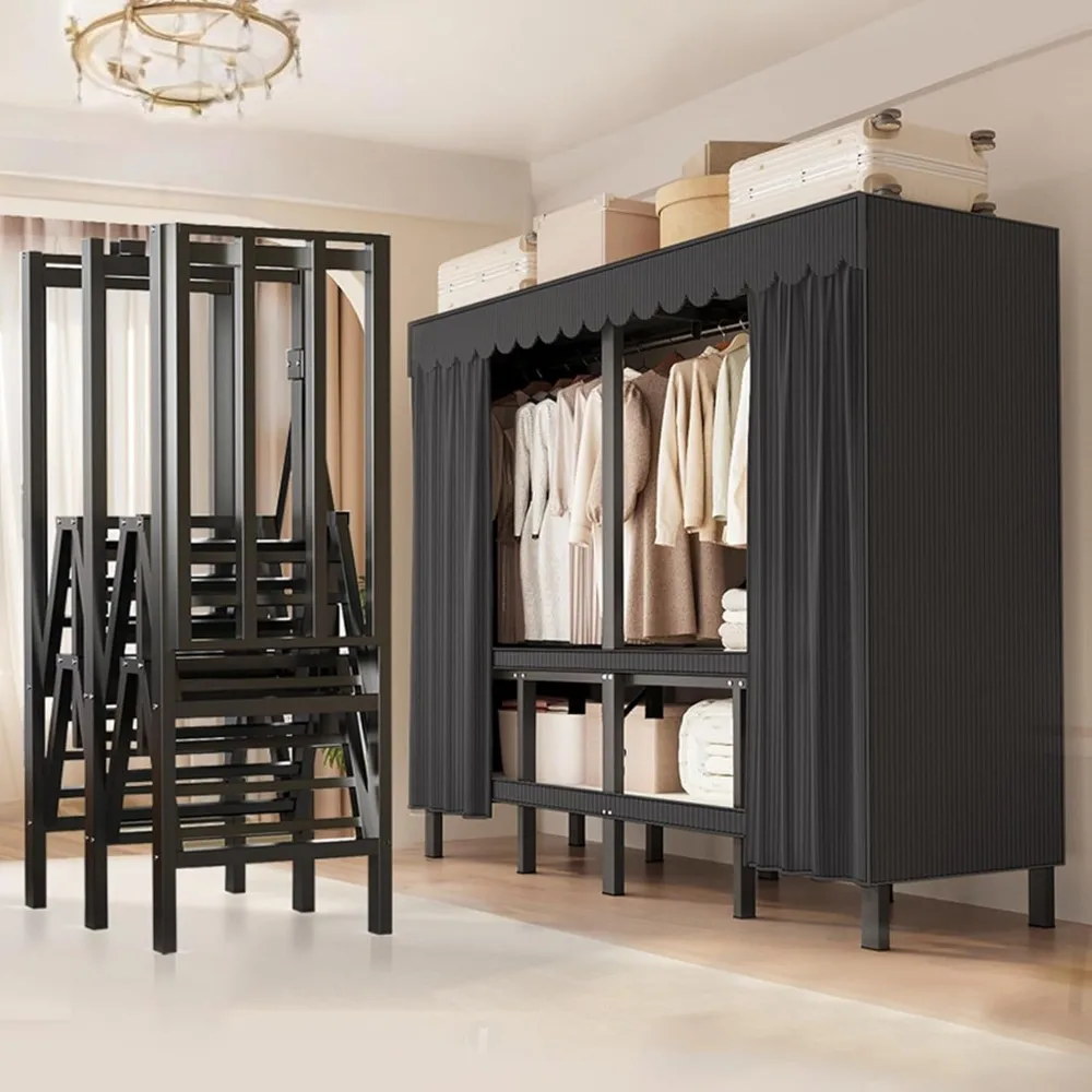 59in Heavy Duty Clothes Rack with Black Cover Foldable Covered Clothes Rack for Hanging Clothes portable Wardrobe Closet System
59in Heavy Duty Clothes Rack with Black Cover Foldable Covered Clothes Rack for Hanging Clothes portable Wardrobe Closet System