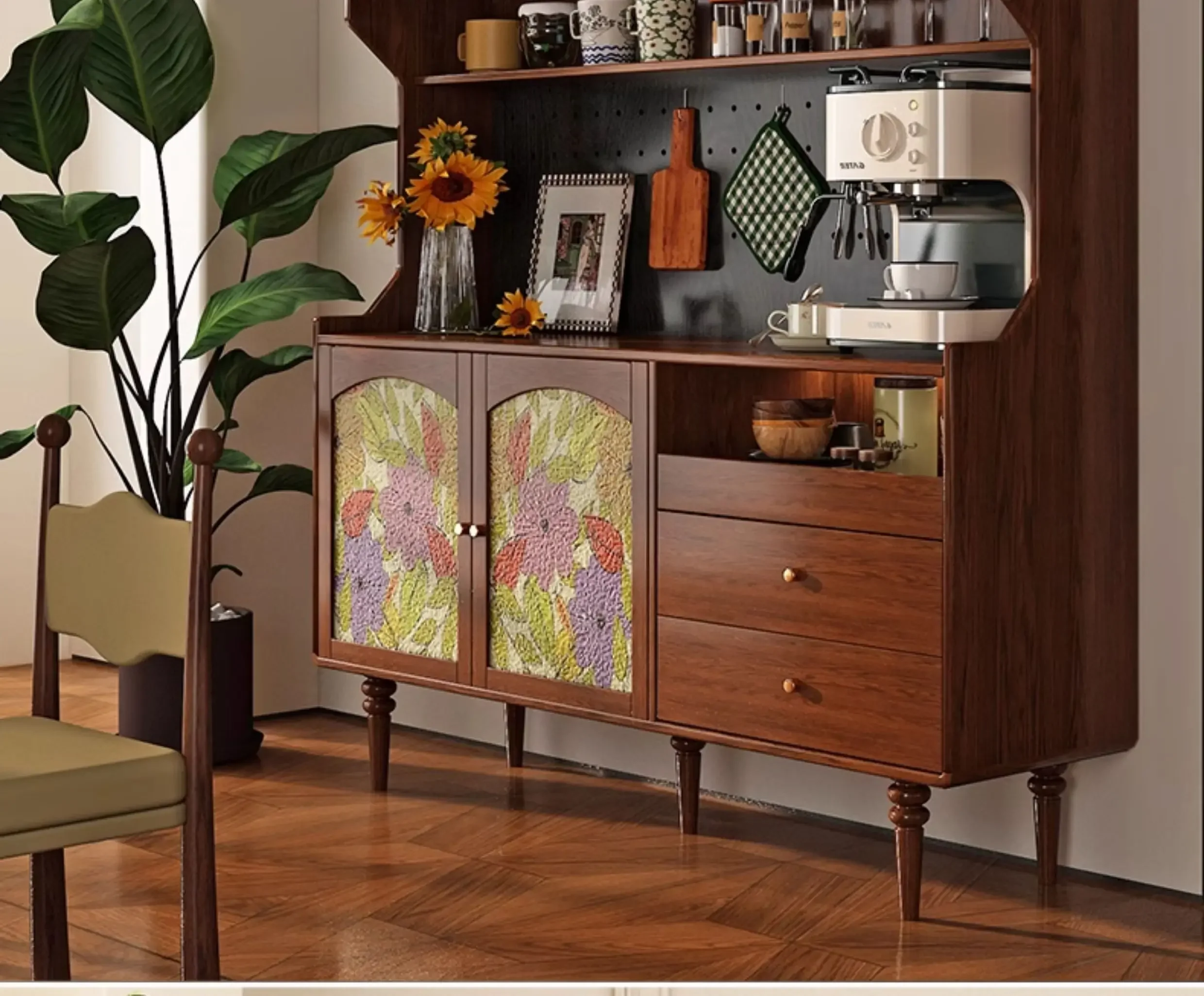 Medieval solid wood dining side cabinet, retro painted hole board storage cabinet
Medieval solid wood dining side cabinet, retro painted hole board storage cabinet