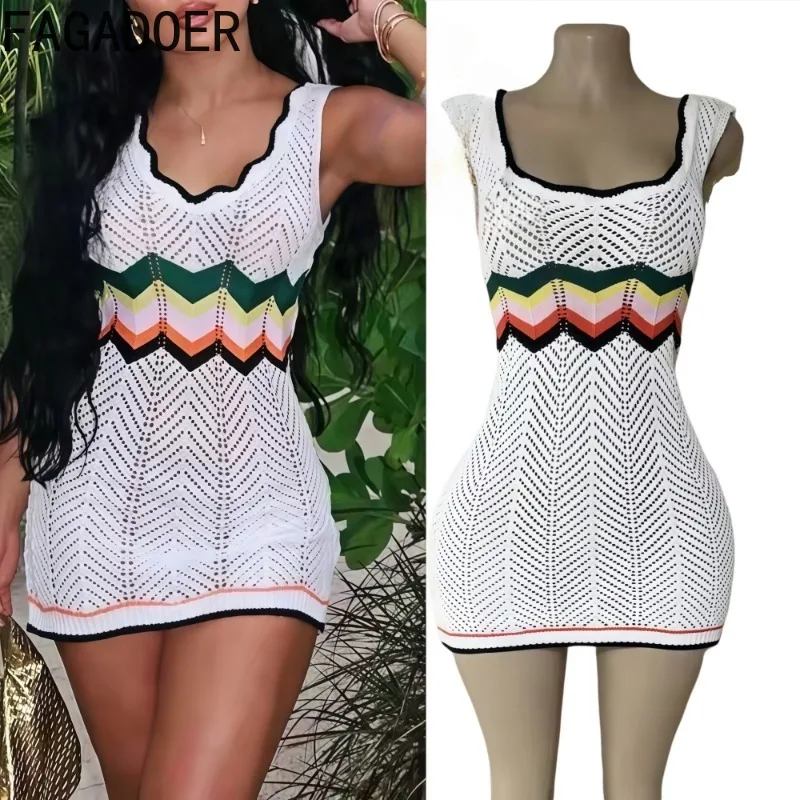 FAGADOER Summer Sexy Rainbow Knit Patchwork Mini Bodycon Dress Women Hollow Out See Through Dresses Female Streetwear Vestidos
FAGADOER Summer Sexy Rainbow Knit Patchwork Mini Bodycon Dress Women Hollow Out See Through Dresses Female Streetwear Vestidos