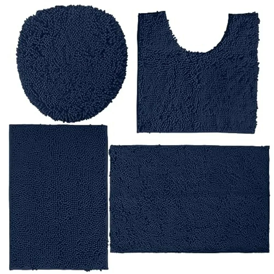 Bathroom Rugs Sets 4 Piece Non-Slip Shaggy Chenille Mat Set with U-Shaped Contour Toilet Mat Lid Cover 20x30'' and 16x24'' Navy
Bathroom Rugs Sets 4 Piece Non-Slip Shaggy Chenille Mat Set with U-Shaped Contour Toilet Mat Lid Cover 20x30'' and 16x24'' Navy