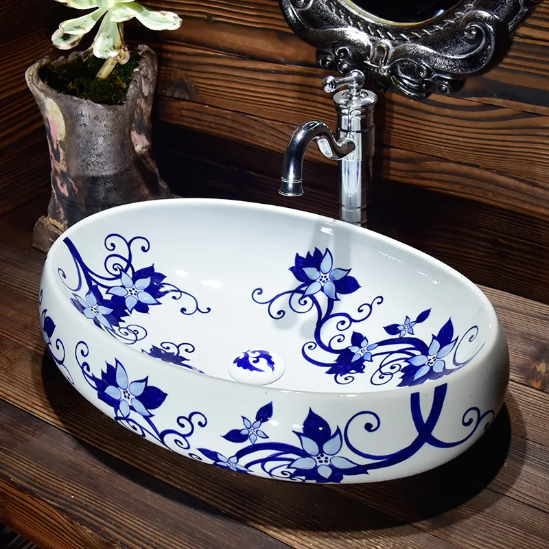 Counter Top porcelain wash basin bathroom sinks ceramic bowl wash basin blue and white
Counter Top porcelain wash basin bathroom sinks ceramic bowl wash basin blue and white