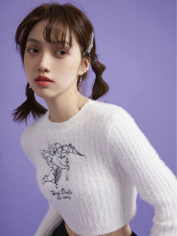Angel Embroidery Mohair Casual Sweater Women Y2k Aesthetic Knitted Vintage Pullover Sueter Mujer Harajuku Grunge Cropped Jumpers
Angel Embroidery Mohair Casual Sweater Women Y2k Aesthetic Knitted Vintage Pullover Sueter Mujer Harajuku Grunge Cropped Jumpers