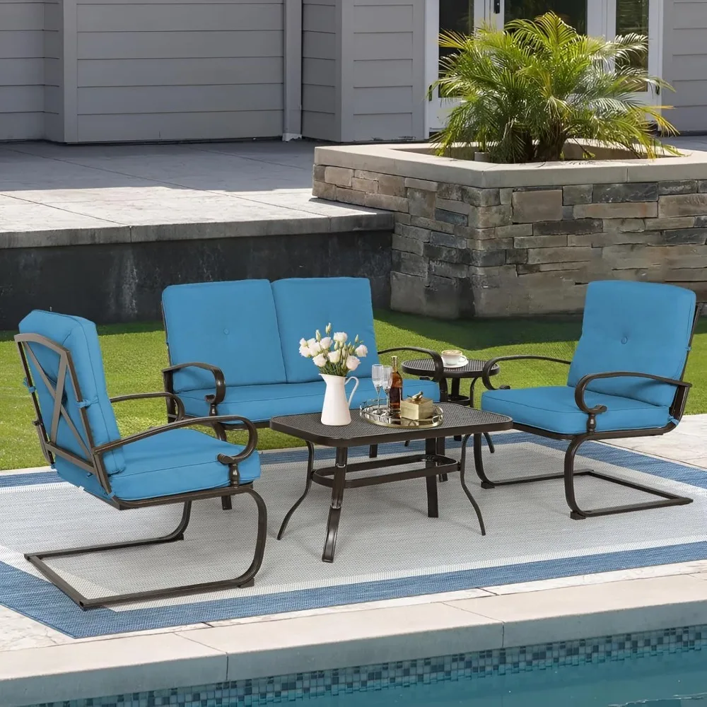 5 Piece Metal Outdoor Furniture Patio Chair Set, Wrought Iron Patio Chair Set with Cushions
5 Piece Metal Outdoor Furniture Patio Chair Set, Wrought Iron Patio Chair Set with Cushions