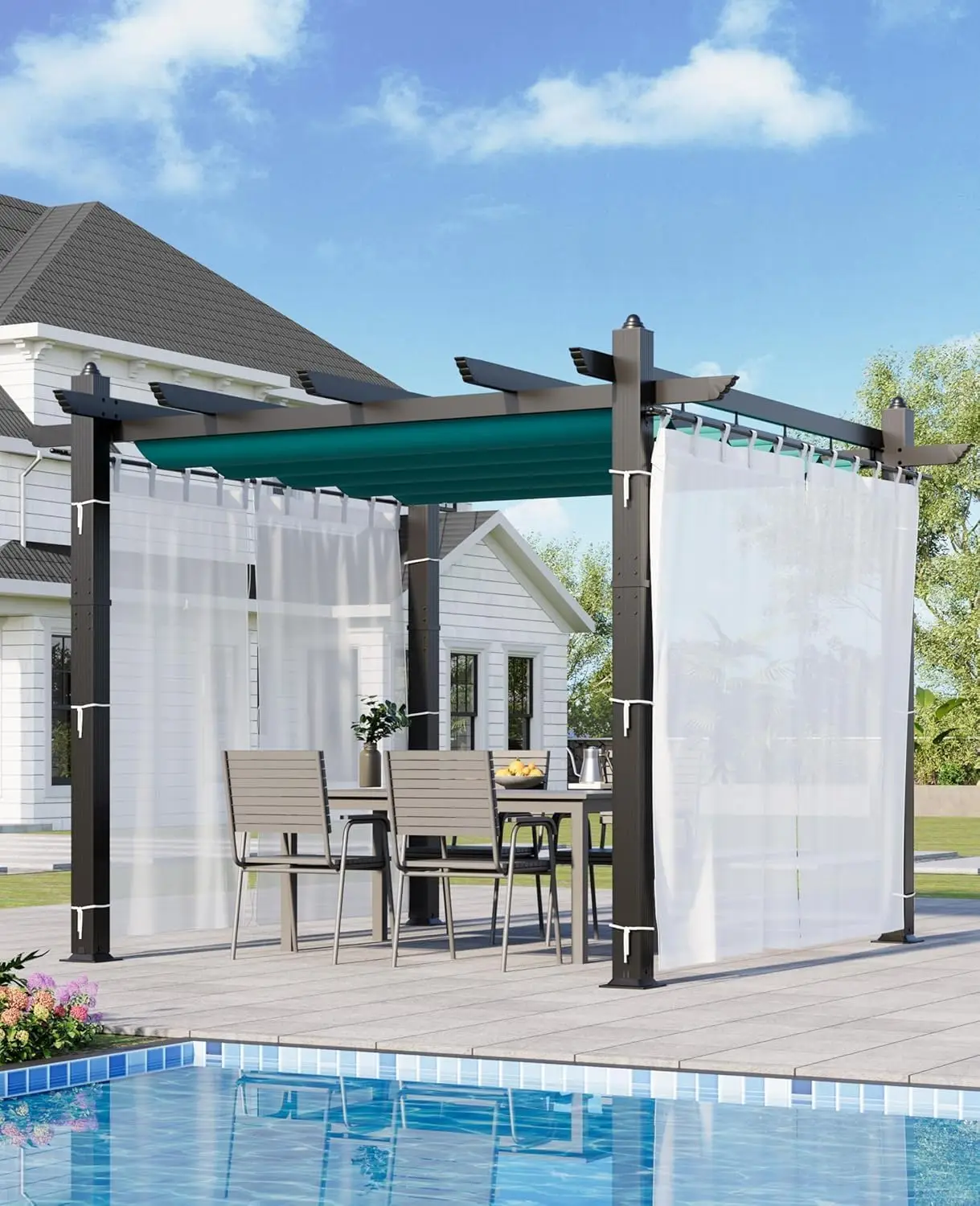 10 * 13FT Retractable Canopy Aluminum Pergola with Insect Screen - Upgraded Gray Frame for Deck, Patio, Backyard and Grape Arbor
10 * 13FT Retractable Canopy Aluminum Pergola with Insect Screen - Upgraded Gray Frame for Deck, Patio, Backyard and Grape Arbor