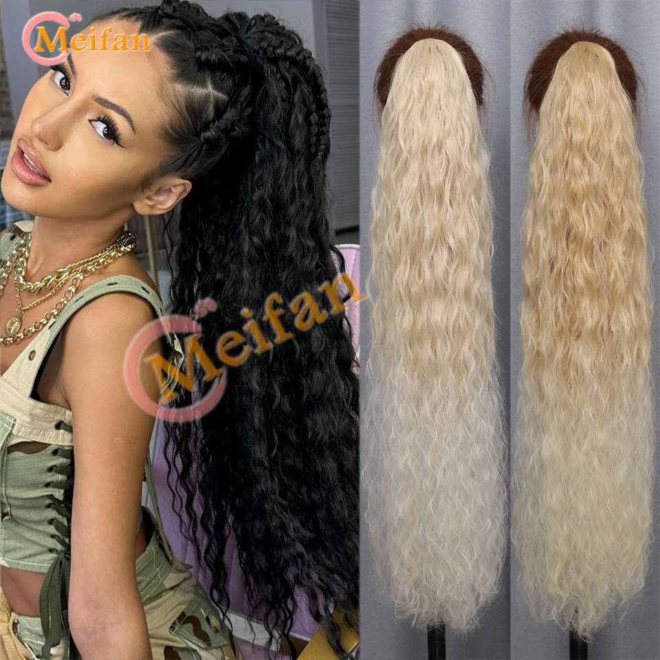  90CM Ombre Blonde Long Water Wavy Curly Drawstring Ponytail Extensions Synthetic Black Brown Fake Ponytail Hairpiece for Wome
90CM Ombre Blonde Long Water Wavy Curly Drawstring Ponytail Extensions Synthetic Black Brown Fake Ponytail Hairpiece for Wome