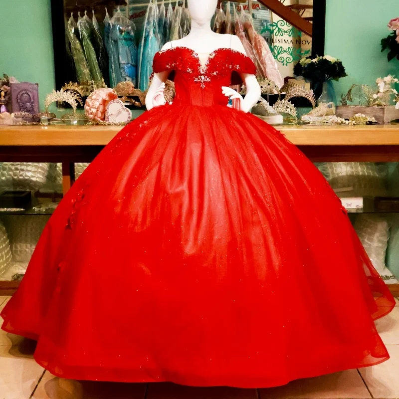 Customized Red Quinceanera Dresses Off the Shoulder crystal applique Long tail 3D flower Tull Vestido 15 Quinceanera
Customized Red Quinceanera Dresses Off the Shoulder crystal applique Long tail 3D flower Tull Vestido 15 Quinceanera