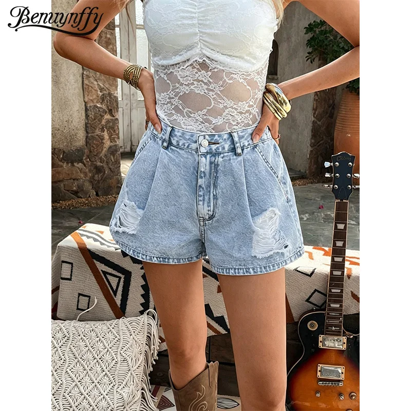 Benuynffy Summer New Pleated Ripped Jean Shorts Women Streetwear Vintage Loose All Match Female Wide Leg Denim Shorts 2026
Benuynffy Summer New Pleated Ripped Jean Shorts Women Streetwear Vintage Loose All Match Female Wide Leg Denim Shorts 2026