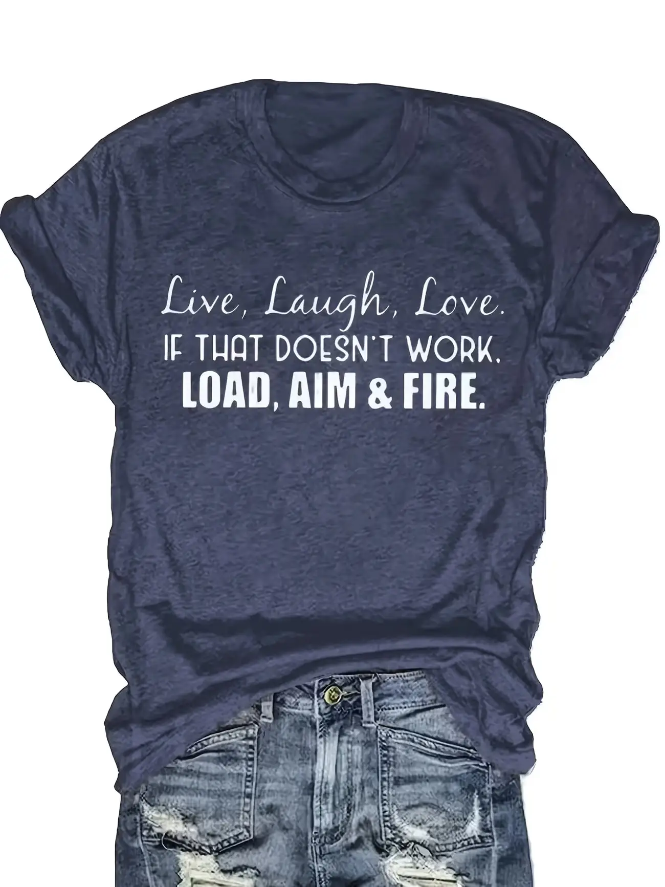 Женская футболка больших размеров с коротким рукавом: Live Laugh Love If That Doesn't Work Load Aim Fire, дышащая ткань, летняя одежда
Женская футболка больших размеров с коротким рукавом: Live Laugh Love If That Doesn't Work Load Aim Fire, дышащая ткань, летняя одежда