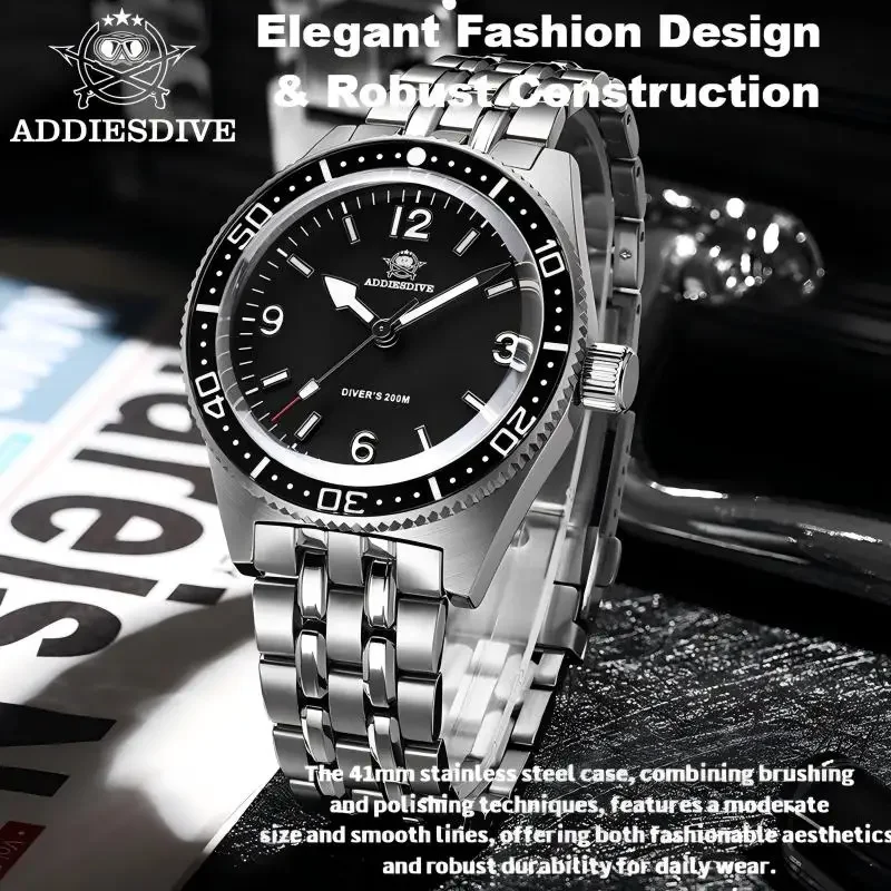 ADDIESDIVE 41mm Luxury Men's Quartz Watch K1 mineral glass Super Luminous 200M Waterproof Dive Wristwatch 316L steel Men Watch
ADDIESDIVE 41mm Luxury Men's Quartz Watch K1 mineral glass Super Luminous 200M Waterproof Dive Wristwatch 316L steel Men Watch