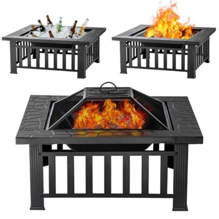 32 Inch Square Metal Fire Pit Table for Patio Backyard and Garden: Multifunctional Outdoor Fireplace Ideal for Camping Heating
32 Inch Square Metal Fire Pit Table for Patio Backyard and Garden: Multifunctional Outdoor Fireplace Ideal for Camping Heating