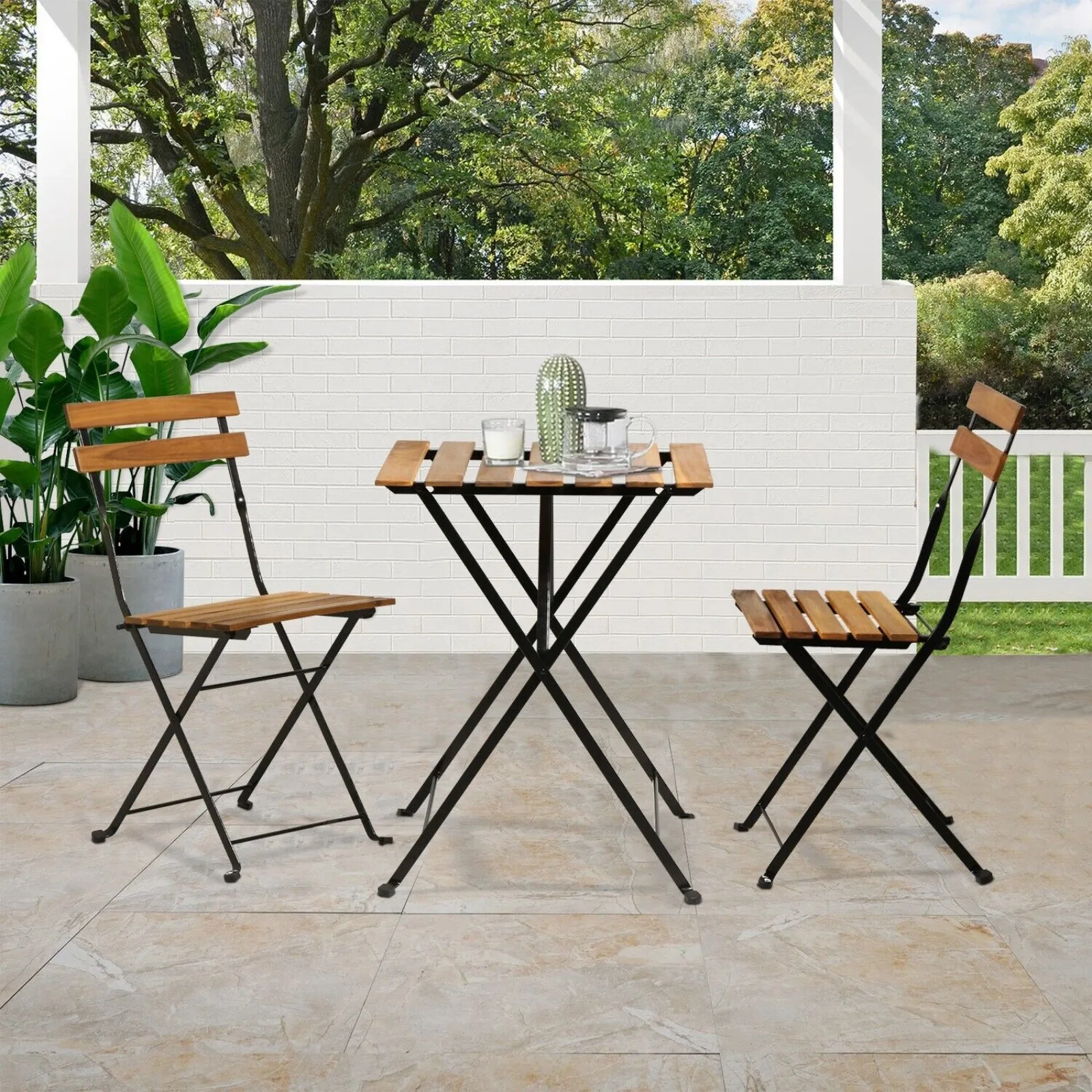 US 3-Piece Wood Patio Bistro Set with Small Table and Folding Chairs for Balcony
US 3-Piece Wood Patio Bistro Set with Small Table and Folding Chairs for Balcony