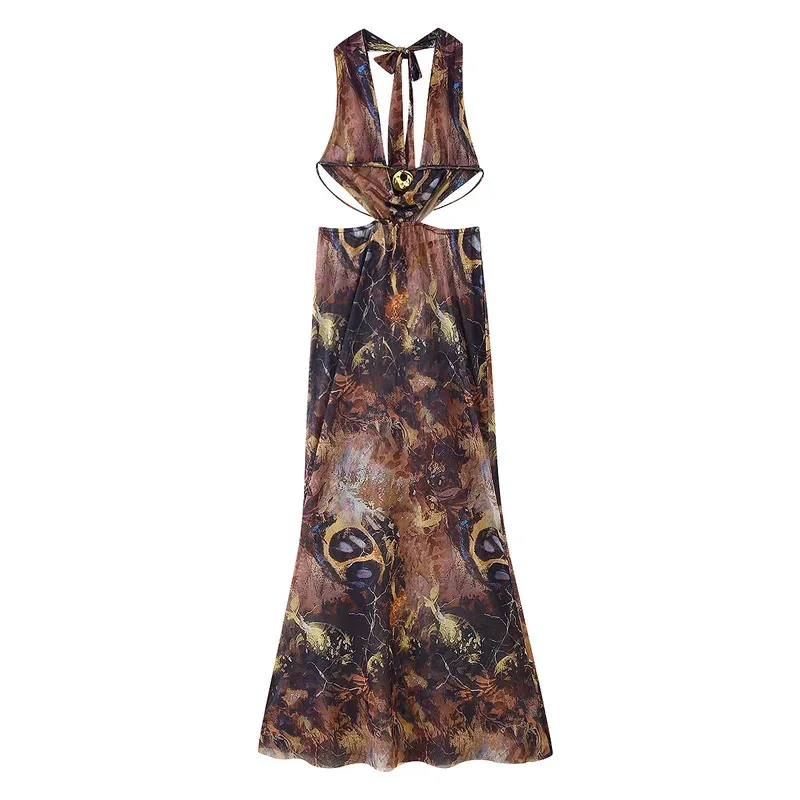 Elegant Sexy Halter Deep V Neck Backless Printed Hollow Long Dress for Women Chic Fashion Holiday Beach Party Dress 2025 Style
Elegant Sexy Halter Deep V Neck Backless Printed Hollow Long Dress for Women Chic Fashion Holiday Beach Party Dress 2025 Style