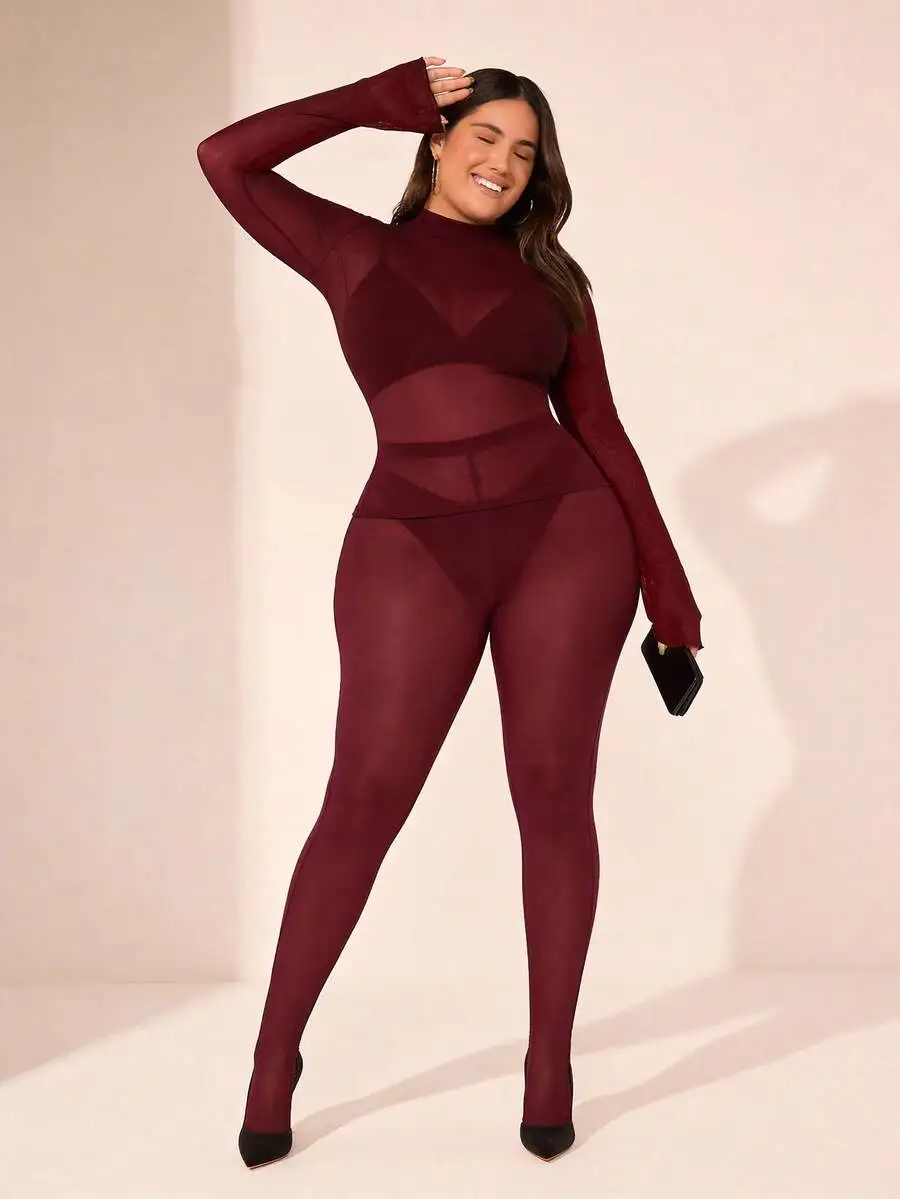 Plus Size Solid Mock Neck Mesh Top Without Bra
Plus Size Solid Mock Neck Mesh Top Without Bra