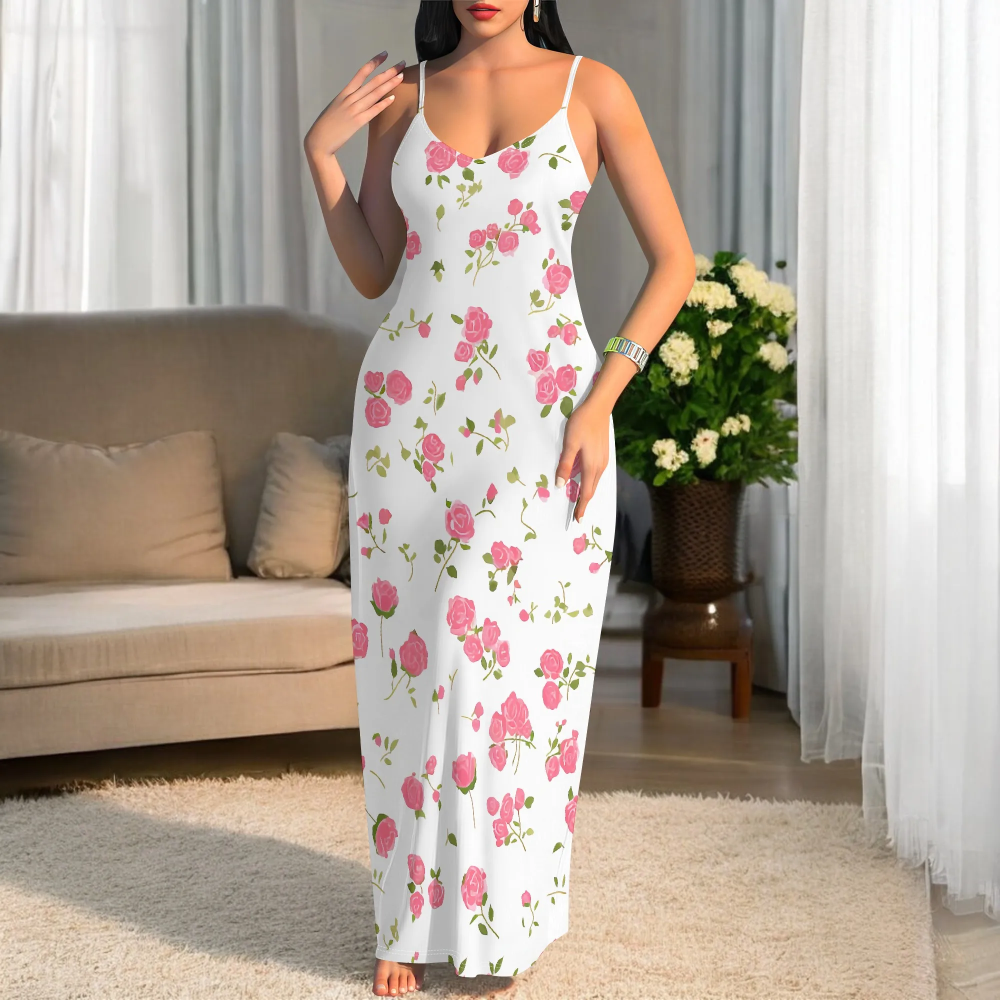 Womens Summer Casual Slip V Neck Long Dresses Spaghetti Strap Sleeveless Bodycon Vintage Dainty Pink Rose Florals Maxi Dress
Womens Summer Casual Slip V Neck Long Dresses Spaghetti Strap Sleeveless Bodycon Vintage Dainty Pink Rose Florals Maxi Dress