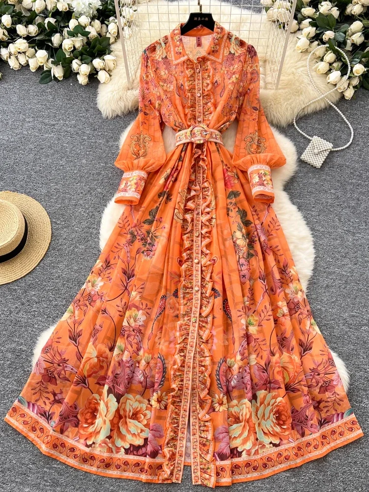 France Elegant Vintage Palace Evening Dress Women Button Sashes Print Long Party Dress Female Casual Chic Festival Clothing New
France Elegant Vintage Palace Evening Dress Women Button Sashes Print Long Party Dress Female Casual Chic Festival Clothing New