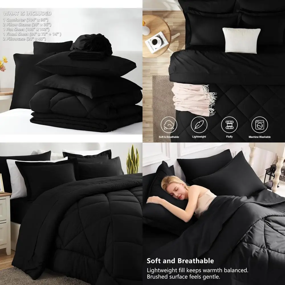 Black California King Comforter Set - 7-Piece Luxury Bedding with Down Alternative, Sheets, Pillowcases & Shams for All Seasons
Black California King Comforter Set - 7-Piece Luxury Bedding with Down Alternative, Sheets, Pillowcases & Shams for All Seasons