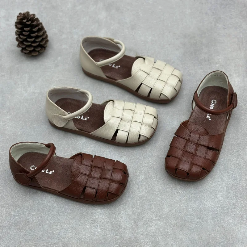 GKTINOO Handmade Genuine Leather Woven Shoes 2025 Summer Round Toe Soft Soled Casual Cowhide Women's Flat Sandals
GKTINOO Handmade Genuine Leather Woven Shoes 2025 Summer Round Toe Soft Soled Casual Cowhide Women's Flat Sandals