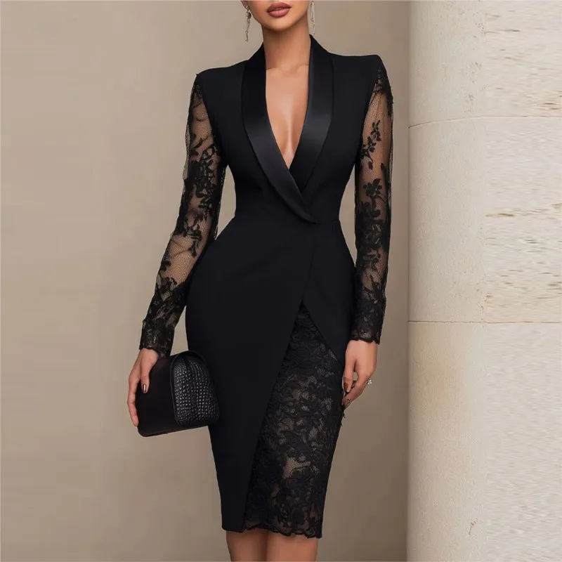 Sexy Black Lace Women's Slim Fit Dress Spring Fashion V-neck Long Sleeved Hip Hugging Dresses Ladies High Waist Party Vestidos
Sexy Black Lace Women's Slim Fit Dress Spring Fashion V-neck Long Sleeved Hip Hugging Dresses Ladies High Waist Party Vestidos