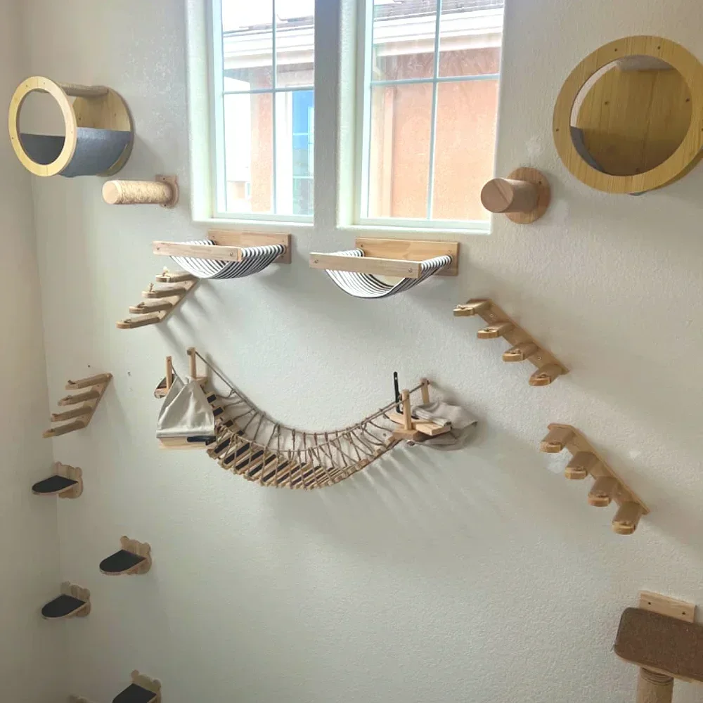 1 Piece Wooden Cat Tree Wall Mounted Cat Shelves Sisal Scratching Post Cats Climbing Rope Ladder Hammock Indoor Pet Furniture
1 Piece Wooden Cat Tree Wall Mounted Cat Shelves Sisal Scratching Post Cats Climbing Rope Ladder Hammock Indoor Pet Furniture