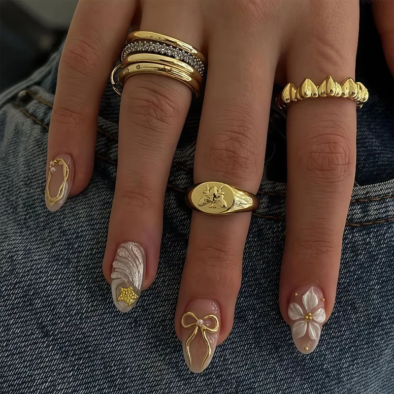 24 Pcs Golden Bowknot Press on Nails Medium and Short Almond Fake Nails with Design Stick-on Nails with Sticky Tabs Self-nail
24 Pcs Golden Bowknot Press on Nails Medium and Short Almond Fake Nails with Design Stick-on Nails with Sticky Tabs Self-nail