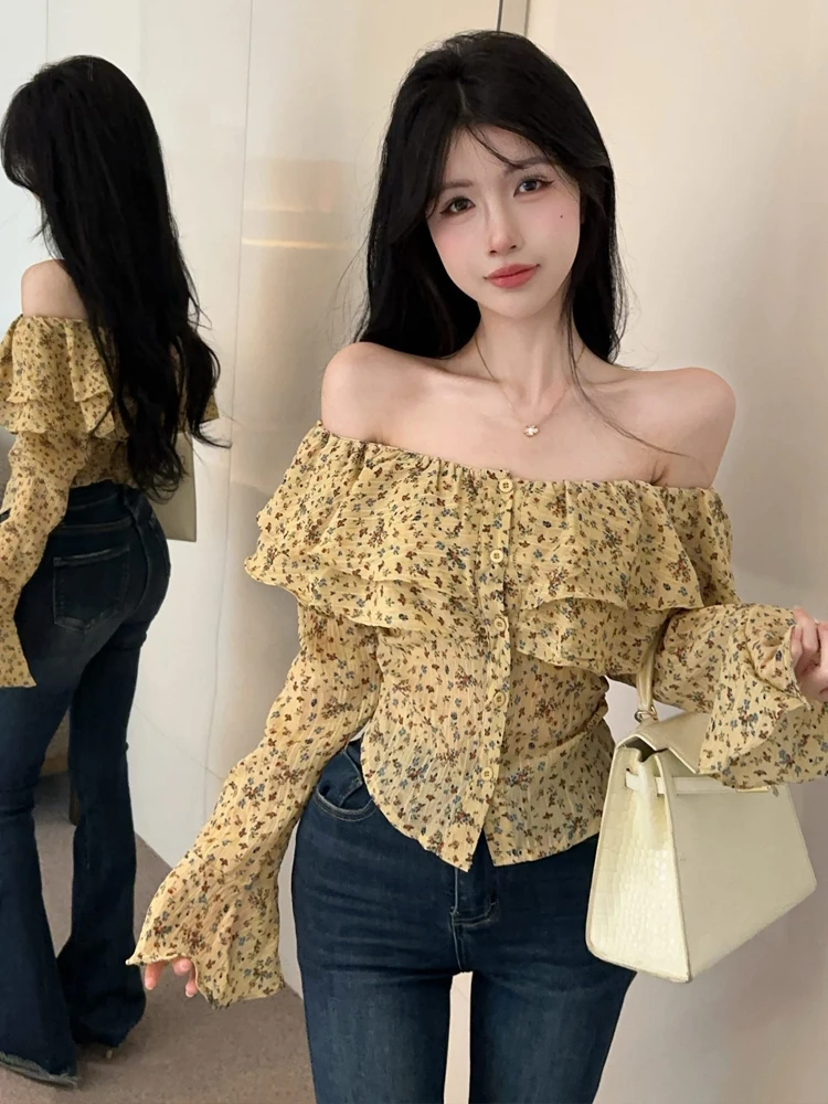 Sexy Floral Lace Hem off Shoulder Long Sleeve Wrap Neck Slim Fit Chiffon Top Women's Fashion Spring Summer Print Blouse
Sexy Floral Lace Hem off Shoulder Long Sleeve Wrap Neck Slim Fit Chiffon Top Women's Fashion Spring Summer Print Blouse