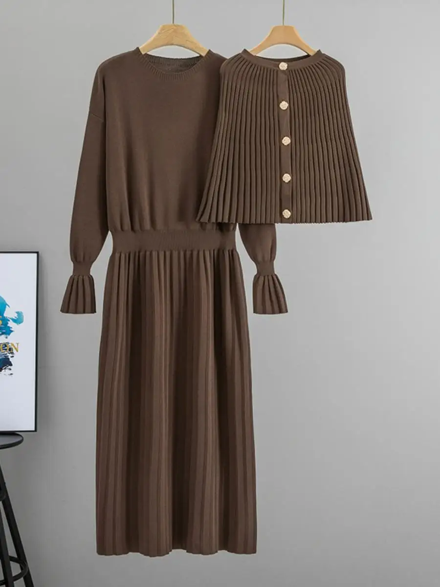 Elegant Long Sleeve Knitted Dress Set for Women Fashionable Autumn Wear Slimming Shoulder Shawl Two-Piece Ensemble Commute Style
Elegant Long Sleeve Knitted Dress Set for Women Fashionable Autumn Wear Slimming Shoulder Shawl Two-Piece Ensemble Commute Style
