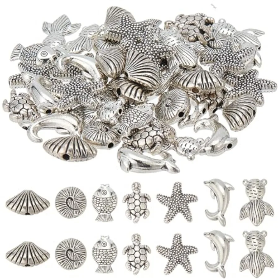 70PCS 7 Styles Silver Sea Beads Marine Beads Sea Ocean Animal Summer Hawaii Turtle Fish Shell Animals Alloy Metal Loose Spacers
70PCS 7 Styles Silver Sea Beads Marine Beads Sea Ocean Animal Summer Hawaii Turtle Fish Shell Animals Alloy Metal Loose Spacers