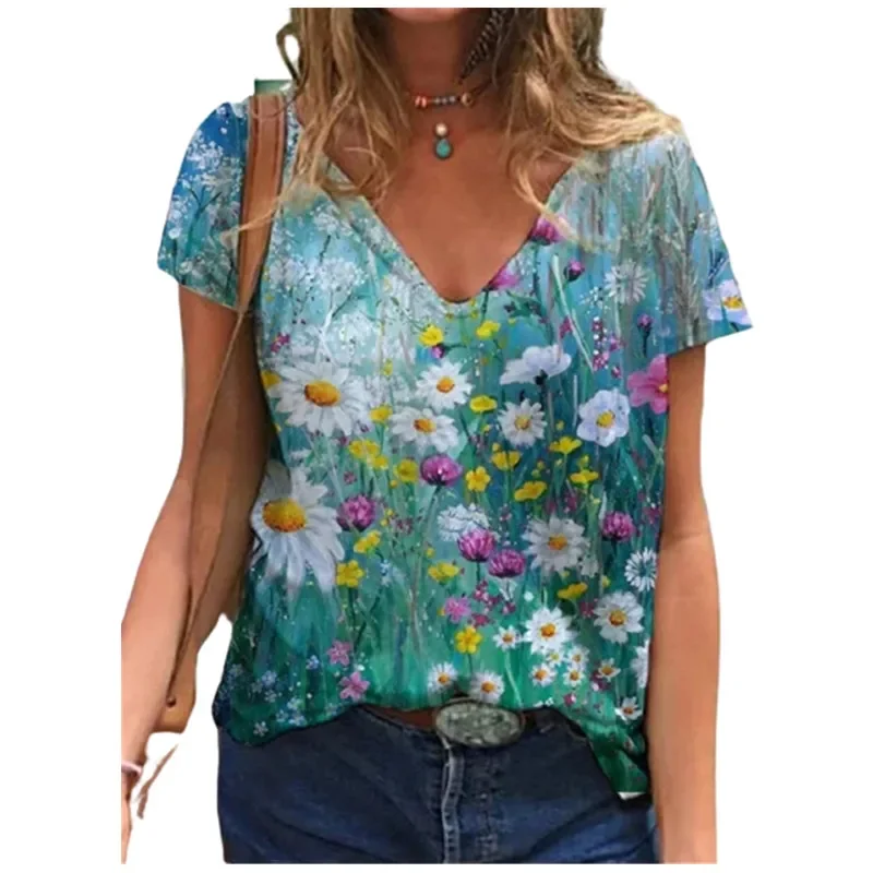 5XL Casual Summer T Shirt Women 2021 New Short Sleeve V-Neck Loose Oversized Tops Streetwear Ladies Floral Printed Tee Clothes
5XL Casual Summer T Shirt Women 2021 New Short Sleeve V-Neck Loose Oversized Tops Streetwear Ladies Floral Printed Tee Clothes