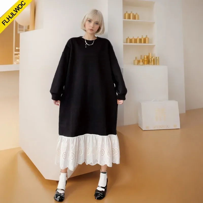 Loose Clothes Autumn Winter Outerwear European Style Women Casual Patchwork Ruffles Black Long Maxi Dress Feminine Vestidos
Loose Clothes Autumn Winter Outerwear European Style Women Casual Patchwork Ruffles Black Long Maxi Dress Feminine Vestidos