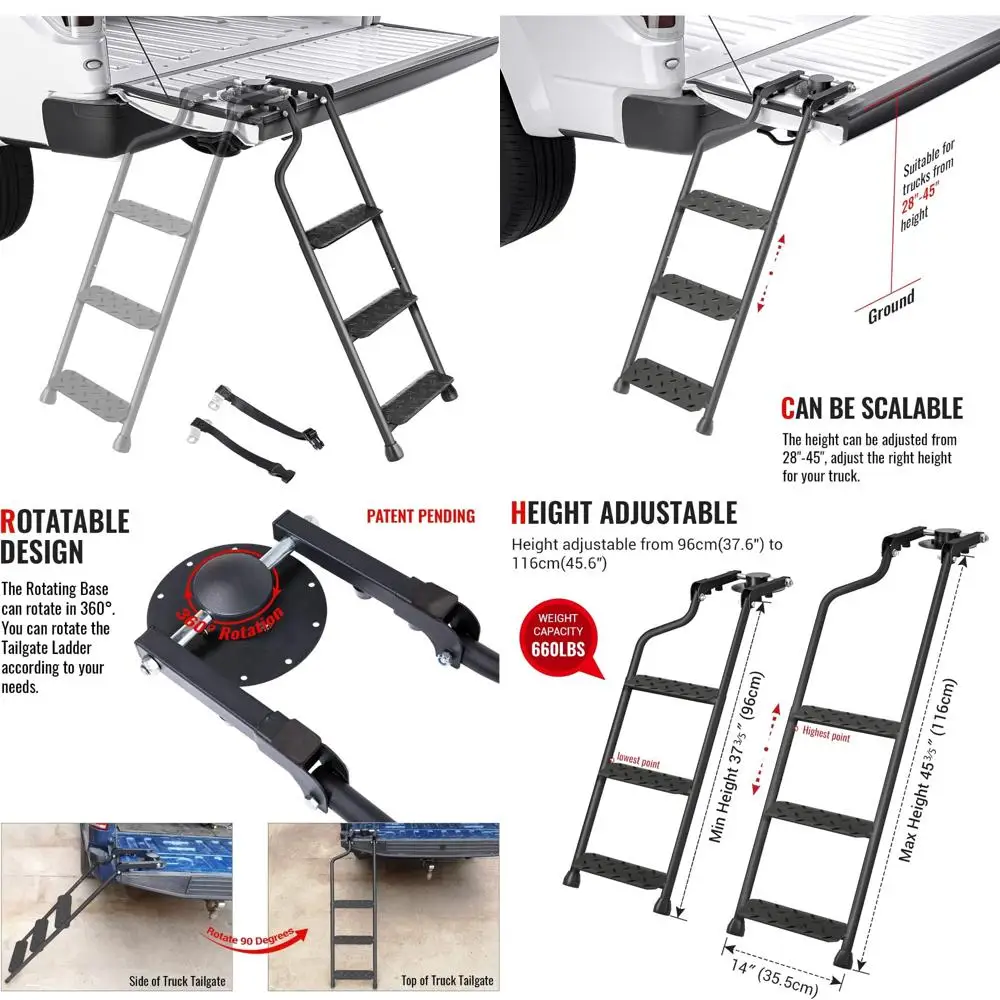 foldable steel tailgate ladder for trucks with wide non-slip pedals and omni-directional stability
foldable steel tailgate ladder for trucks with wide non-slip pedals and omni-directional stability