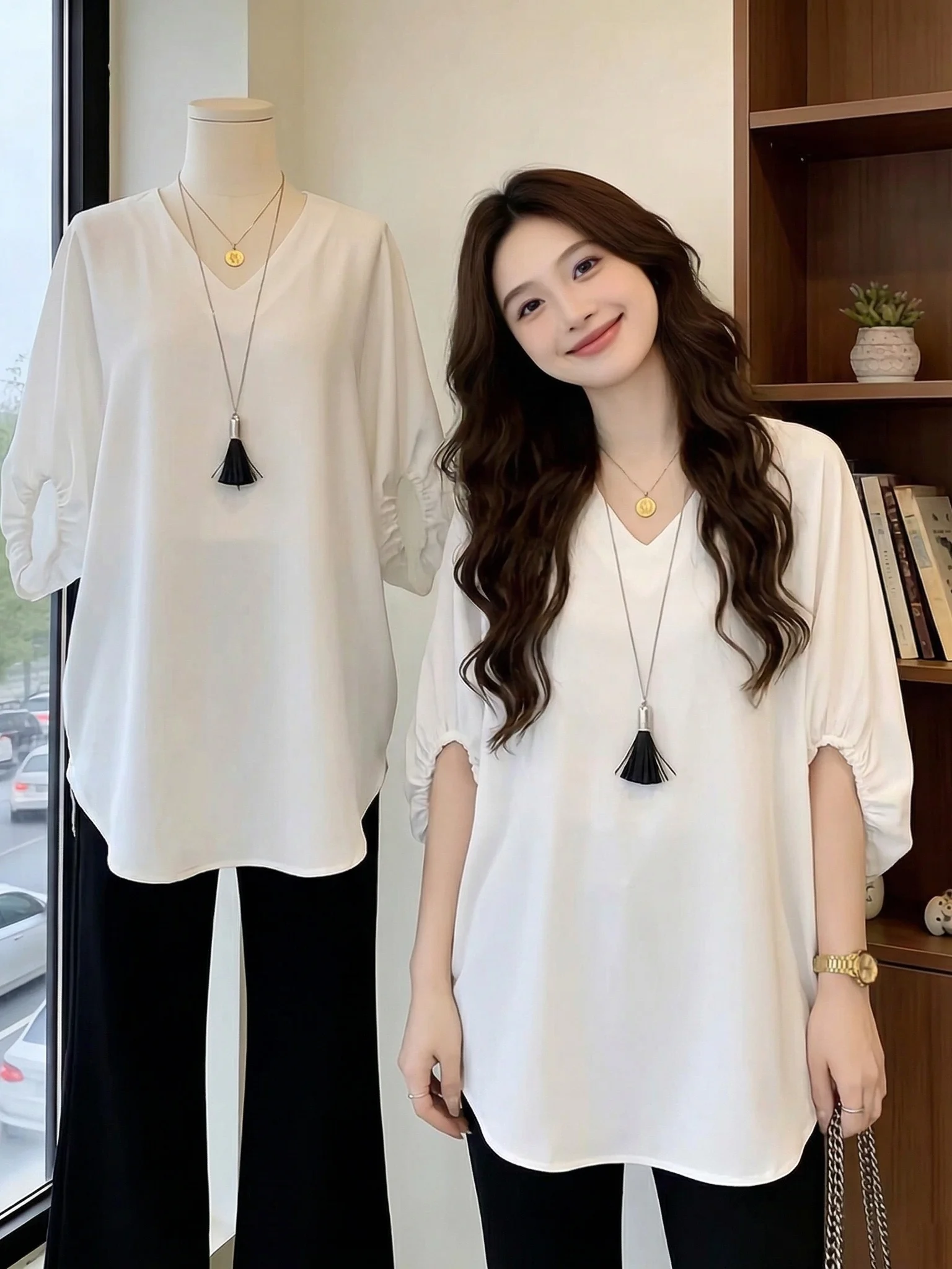 Ladies' V-Neck Short-Sleeved T-Shirt Batwing Sleeve Loose Fit Summer New Style plus Size Casual Comfortable Top
Ladies' V-Neck Short-Sleeved T-Shirt Batwing Sleeve Loose Fit Summer New Style plus Size Casual Comfortable Top