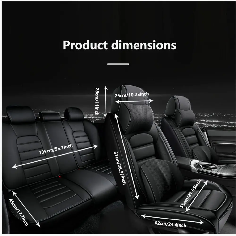 5-Piece PU Leather Car Seat Covers Set – Waterproof, Breathable & Easy-Fit for Standard 5-Seat Vehicles | Soft Touch, Anti-Slip Backing, Universal Design for Sedans and SUVs | Includes Front Seats + Rear Bench Cover + Headrest Covers | Machine-Washable Su
5-Piece PU Leather Car Seat Covers Set – Waterproof, Breathable & Easy-Fit for Standard 5-Seat Vehicles | Soft Touch, Anti-Slip Backing, Universal Design for Sedans and SUVs | Includes Front Seats + Rear Bench Cover + Headrest Covers | Machine-Washable Su