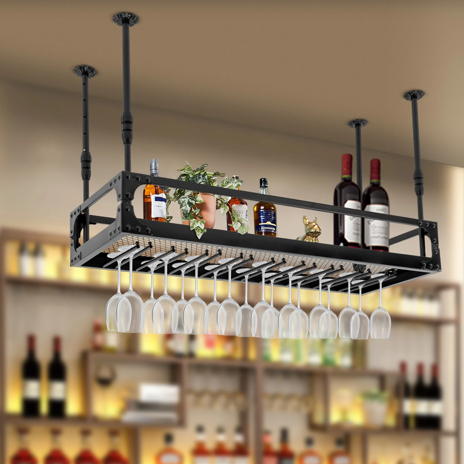 1m Metal Ceiling Mounted Hanging Wine Goblet Rack Adjustable Height 35-55cm Glass Liquor Bottle Holder for Kitchen Bar Black
1m Metal Ceiling Mounted Hanging Wine Goblet Rack Adjustable Height 35-55cm Glass Liquor Bottle Holder for Kitchen Bar Black