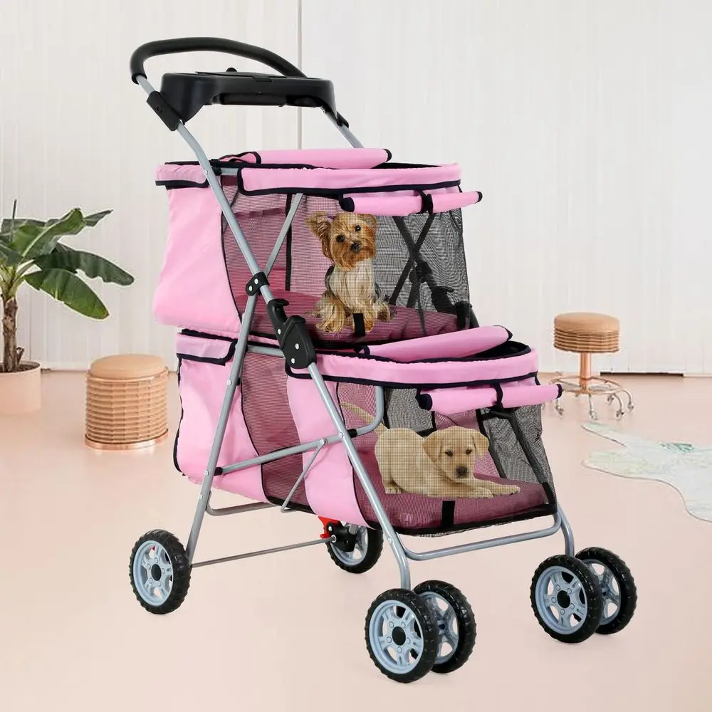 4-Wheel Double Deck Pet Stroller for Dogs and Cats, Travel-Ready with Cup Holder and Removable Liner, Pink
4-Wheel Double Deck Pet Stroller for Dogs and Cats, Travel-Ready with Cup Holder and Removable Liner, Pink