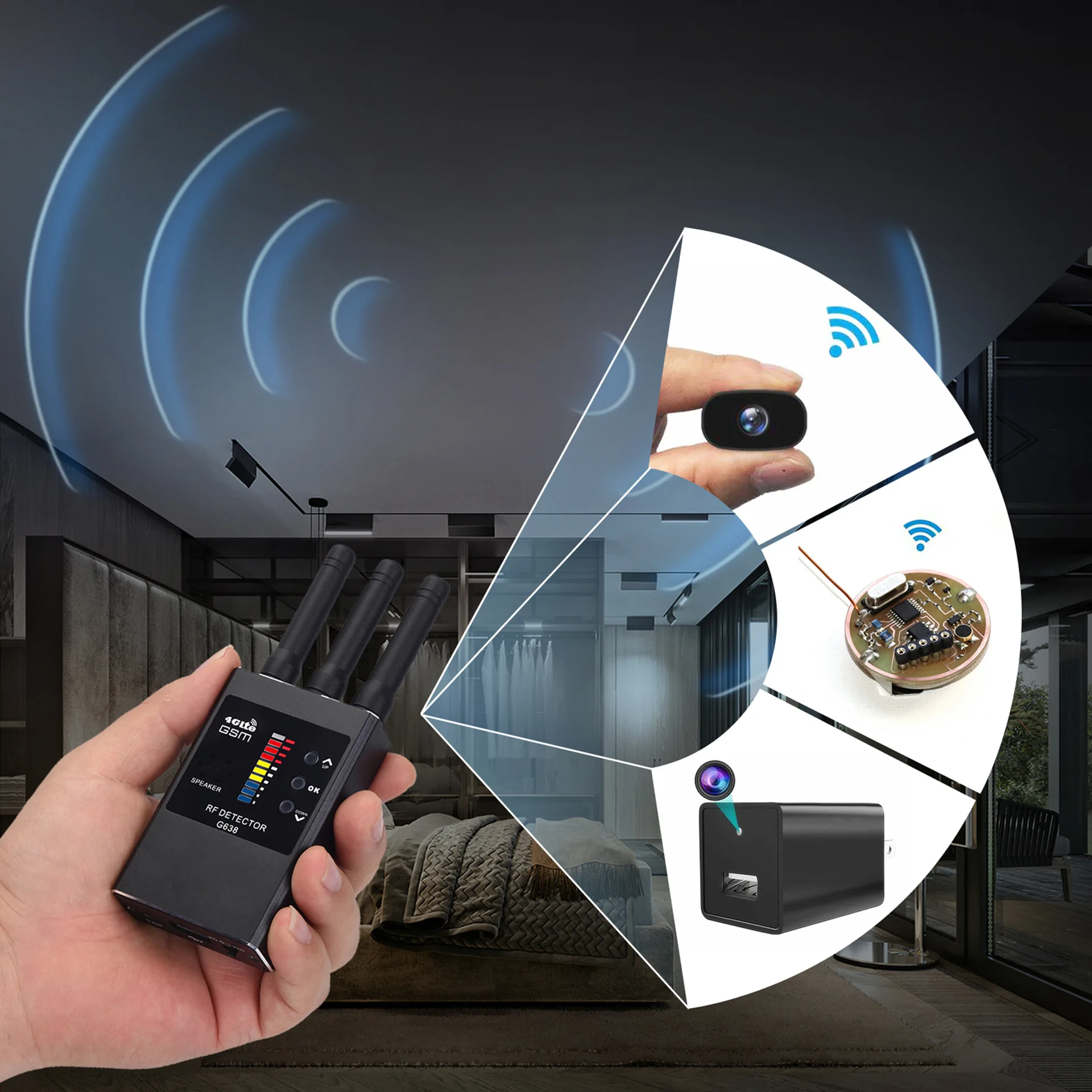 Anti-tracking Spying Device Wireless Headset Detector Hotel Anti-eavesdropping Camera Bug Sweeper RF Signal Infrared Detection
Anti-tracking Spying Device Wireless Headset Detector Hotel Anti-eavesdropping Camera Bug Sweeper RF Signal Infrared Detection