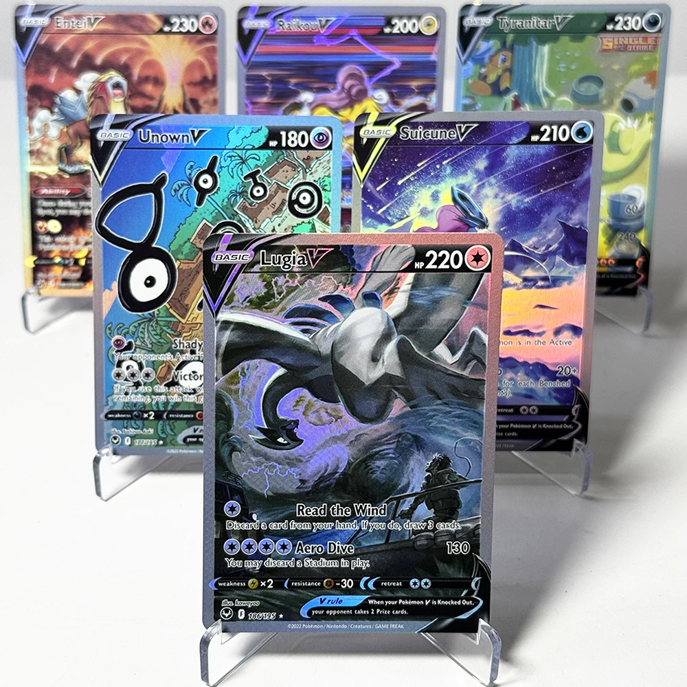 PKM V Cards Series Foil Proxy Game Cards Lugia/Entei/Empoleon/Raikou/Regidrago/Suicune/Tyranitar/Unown/Pikachu/Charizard/V Cards
PKM V Cards Series Foil Proxy Game Cards Lugia/Entei/Empoleon/Raikou/Regidrago/Suicune/Tyranitar/Unown/Pikachu/Charizard/V Cards