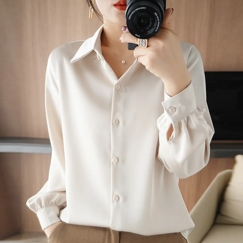 Satin Long Sleeve Women's Blouse Loose Thin Shirts Artificial Silk Office Lady Top Acetate Solid Color Turn-down Collar Shirt
Satin Long Sleeve Women's Blouse Loose Thin Shirts Artificial Silk Office Lady Top Acetate Solid Color Turn-down Collar Shirt