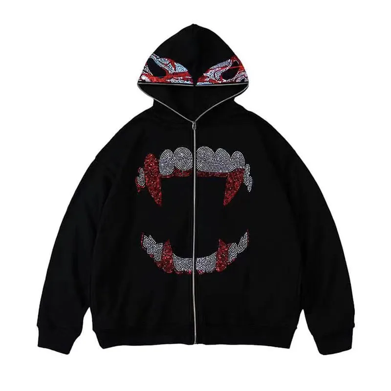 2025 Autumn Fashion Punk Y2k Gothic Grunge Rhinestones Teeth Zip Up Hoodies Long Sleeve Coat Sweatshirt Jacket Streetwear
2025 Autumn Fashion Punk Y2k Gothic Grunge Rhinestones Teeth Zip Up Hoodies Long Sleeve Coat Sweatshirt Jacket Streetwear