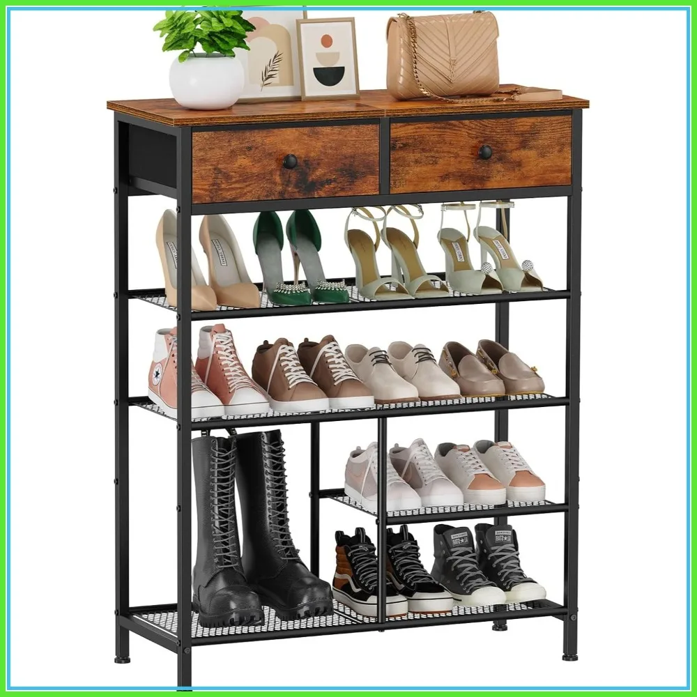 5 Tier Shoe Rack with 2 Drawers, Sturdy Wooden Top & Metal Shelves, Free Standing Storage Organizer for Entryway Closet
5 Tier Shoe Rack with 2 Drawers, Sturdy Wooden Top & Metal Shelves, Free Standing Storage Organizer for Entryway Closet