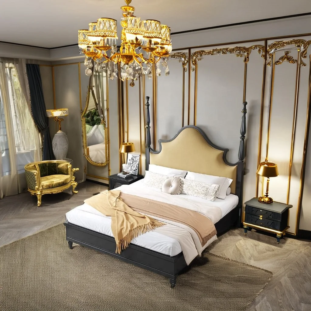 #Modern retro style luxury velvet soft king bed solid board frame hotel villa bedroom double bed furniture
#Modern retro style luxury velvet soft king bed solid board frame hotel villa bedroom double bed furniture