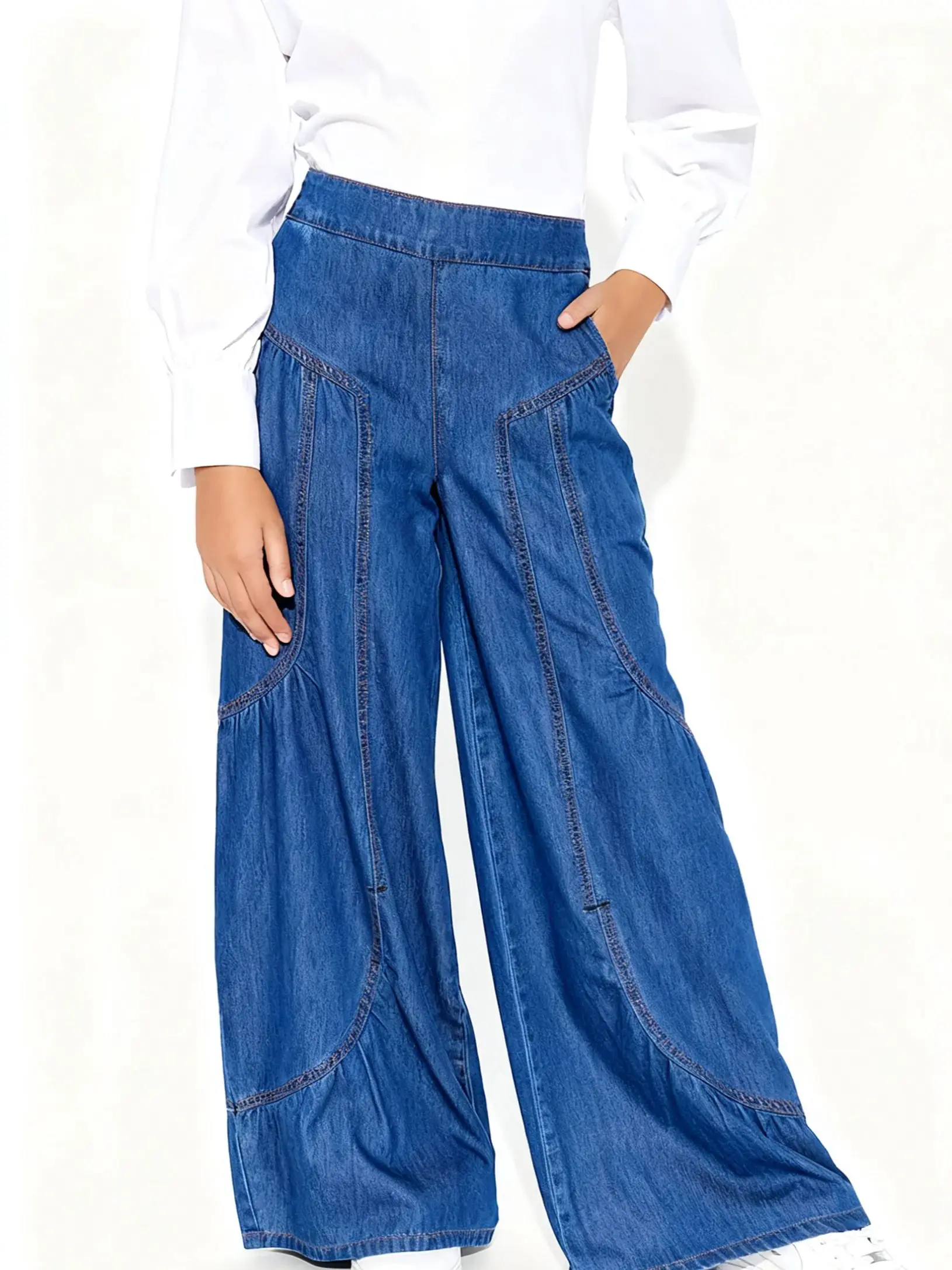 Женские осенние и зимние широкие джинсы - драпированные плиссированные кружевные джинсы
Женские осенние и зимние широкие джинсы - драпированные плиссированные кружевные джинсы