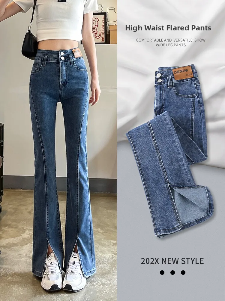 High Waist Flared Jeans Women's Loose Fit Spring Autumn New Style Elastic Drapey Slimming Black Split Denim Pants
High Waist Flared Jeans Women's Loose Fit Spring Autumn New Style Elastic Drapey Slimming Black Split Denim Pants