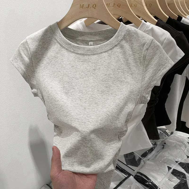 Slim Fit Short Sleeve T-Shirt Women's White Color Casual Style Summer New Arrival Sweet And Spicy Light Grey Short Top
Slim Fit Short Sleeve T-Shirt Women's White Color Casual Style Summer New Arrival Sweet And Spicy Light Grey Short Top