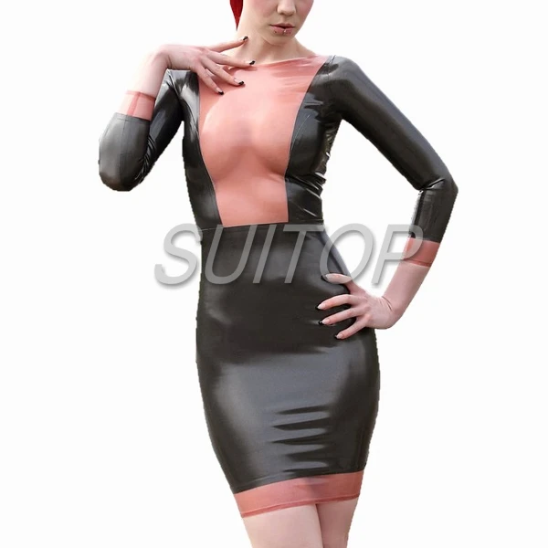 Latex Rubber tight Dress sexy club suit long sleeves SUITOP black and trasparent pink trim
Latex Rubber tight Dress sexy club suit long sleeves SUITOP black and trasparent pink trim