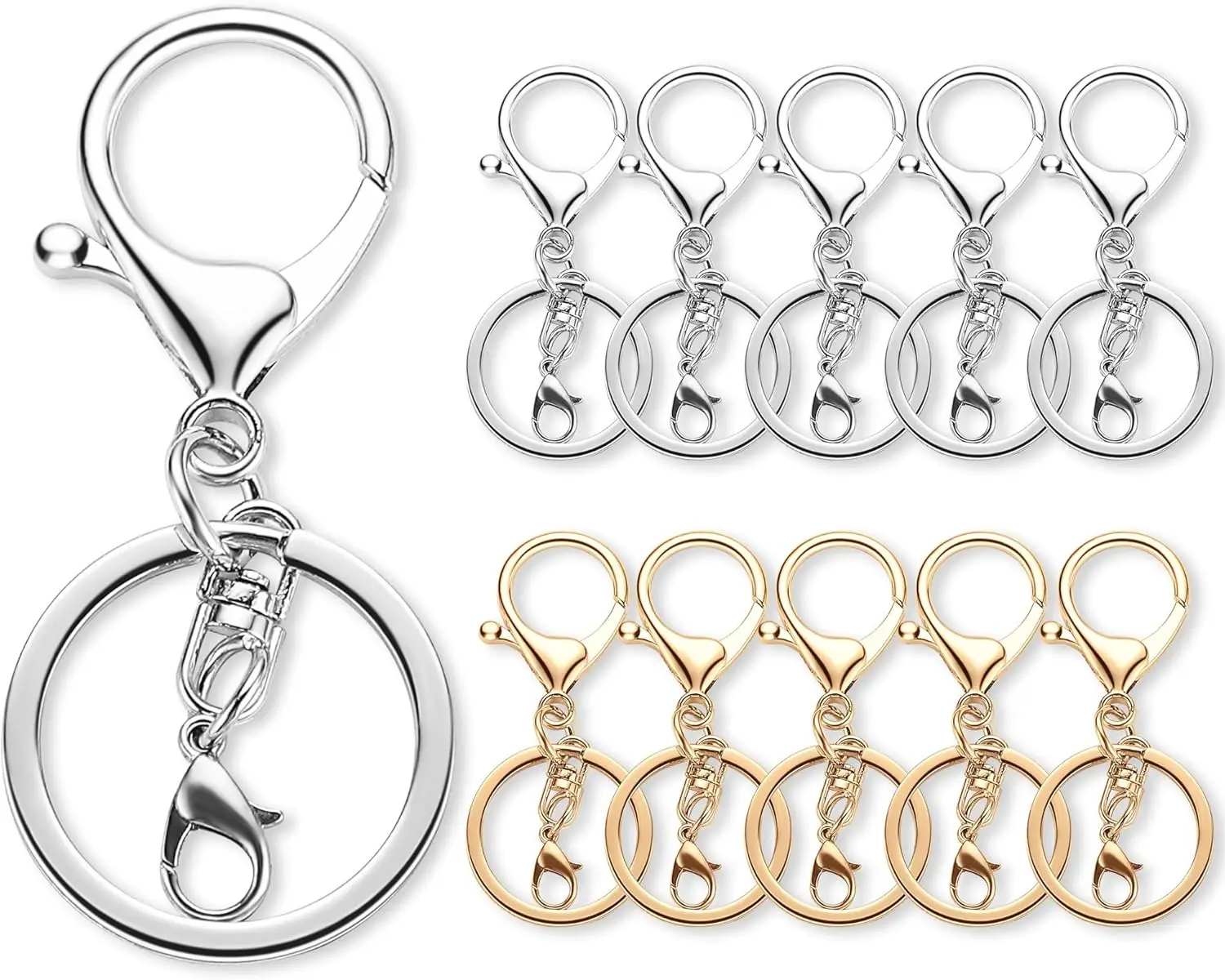 Ten Pack Metal Lobster Claw Clasps Key Rings Kit for Jewelry Crafts Silver Light Gold Finish
Ten Pack Metal Lobster Claw Clasps Key Rings Kit for Jewelry Crafts Silver Light Gold Finish