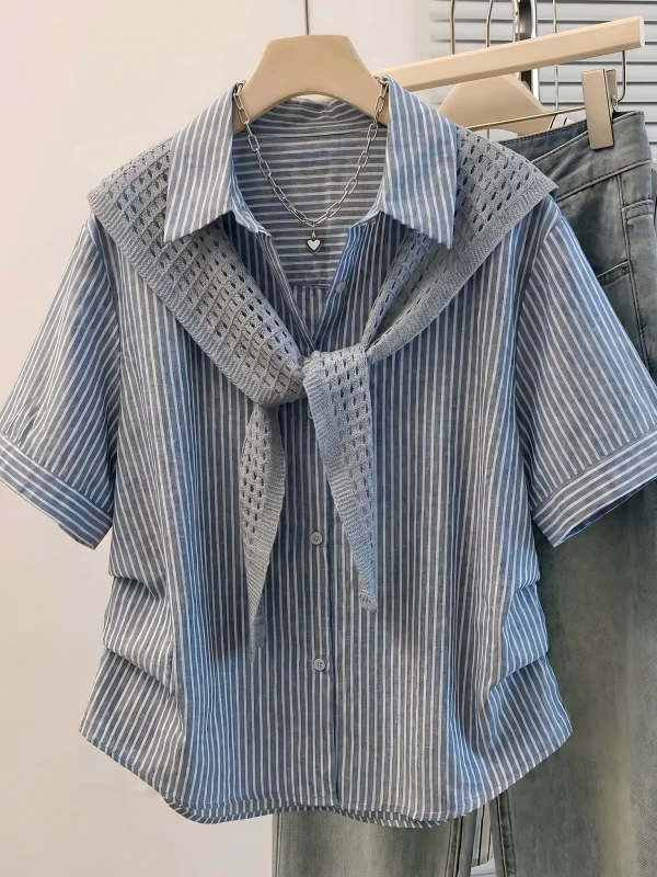 Blue Striped Short Sleeve Shirt Women's Summer New Style Large Size Fat MM Shoulder Lengthened Top Layered Wear Commute Style
Blue Striped Short Sleeve Shirt Women's Summer New Style Large Size Fat MM Shoulder Lengthened Top Layered Wear Commute Style