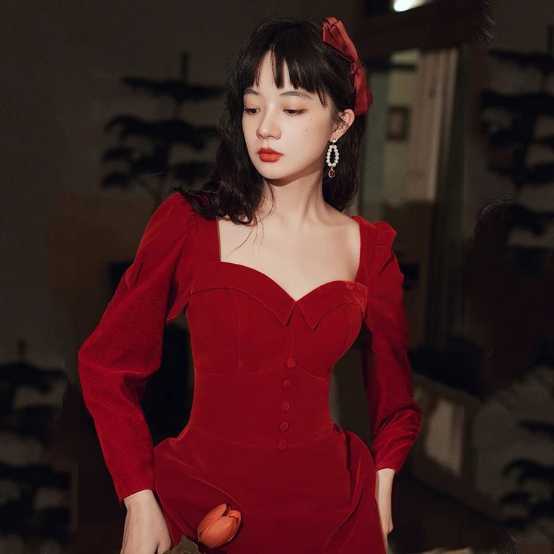 Velvet Long Sve Wedding Dr Red New Bride Faionable Princ Sle Homecoming Dr Women's Autumn Winter Faionable
Velvet Long Sve Wedding Dr Red New Bride Faionable Princ Sle Homecoming Dr Women's Autumn Winter Faionable
